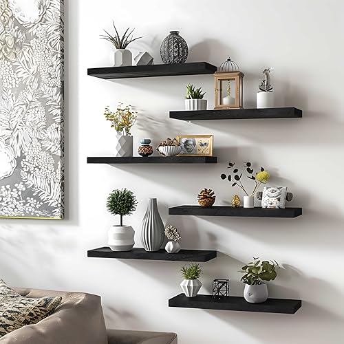 YFYEO Black Wood Floating Shelves for Wall Rustic Wall Shelf for Bedroom Living Room Set of 4 YFYEO Black Wood Floating Shelves for Wall Rustic Wall Shelf for Bedroom Living Room Set of 4