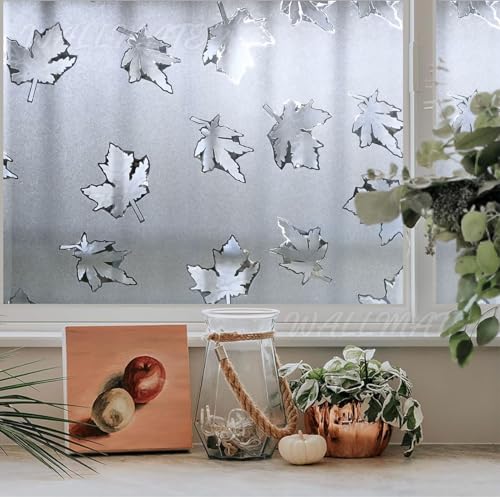 Image of WALLMATE Self Adhesive Window Film Frosted 3D Glass Door Window Frosted Film for Home /Office /Bathroom & Living Room Multicolor Film (24 x 90 Inch, Mapple Flower)