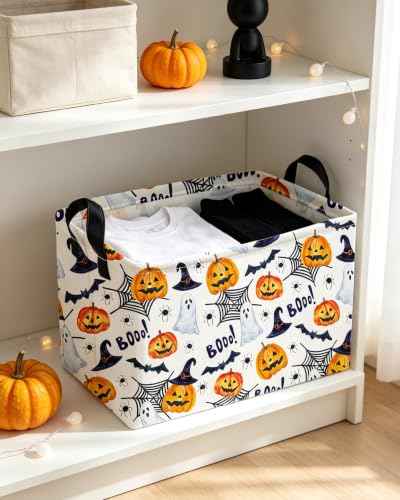 Image of Essme Rectangular Halloween Basket,Ghost Storage Bins Organizer with Handles for Room Decor, Gift Basket.(Watercolor Halloween)