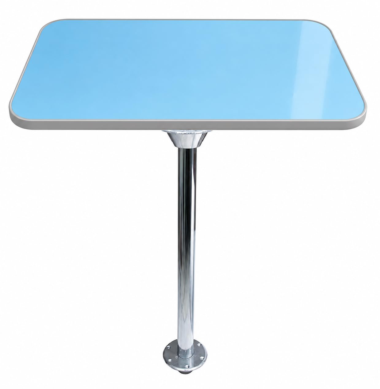 SVAGO Caravan Table Leg Kit Floor Mounted Island System – Campervan Motorhome Pedestal Leg with Top, RV Boat Furniture Set 700mm Chrome (Blue + Grey Trim)