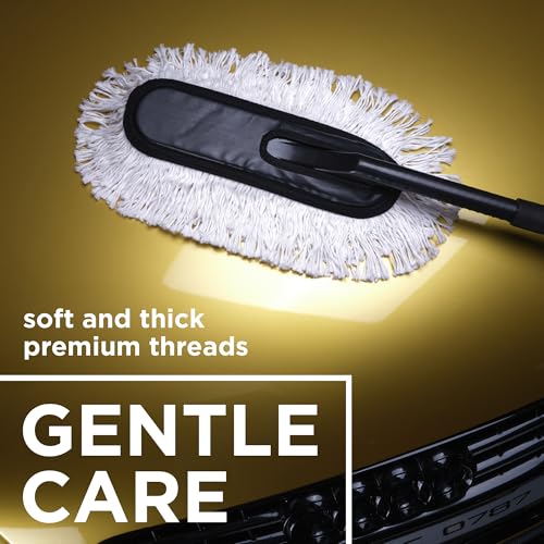 Image of MenzaPro DustGo Car Duster | Wax-Treated Cotton Cleaning Tool for Quick, Waterless Dust Removal | Car Duster Microfiber Brush | Scratch-Free Long Handle Car Cleaning Brush for Car, Bike