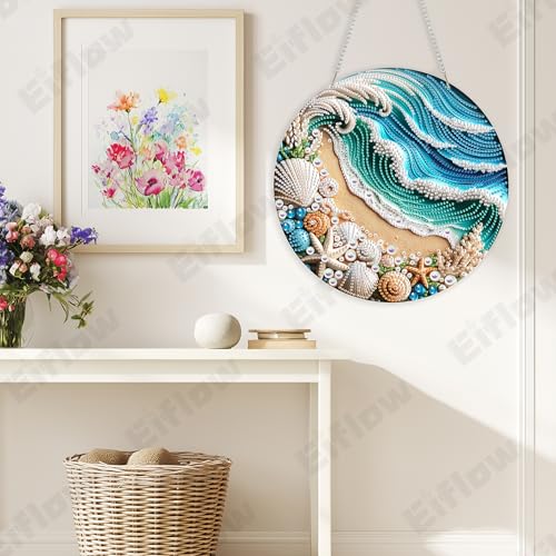 Eiflow Acrylic Diamond Art Hanging Kit for Adults, DIY Diamonds Painting Door Hanging Board Kit, Special Crystal Diamond Art Painting Pendant Ornament (Beach) by Eiflow - Used condition - Image 4