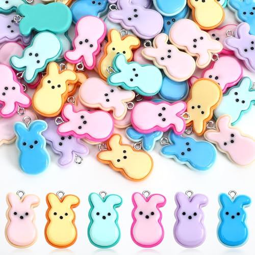 Augshy 64 Pcs Easter Bunnies Charms Resin Rabbit Beads Rabbits Ornament Pendant for Easter DIY Craft Bracelet Necklace Jewelry Making