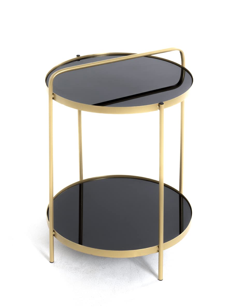 HAKU Tavolino rotondo Tavolino con piano in vetro oro nero metallo vetro di sicurezza 5 mm - Dimensioni: A 51 x Ø 38 cm Stile: Art Déco