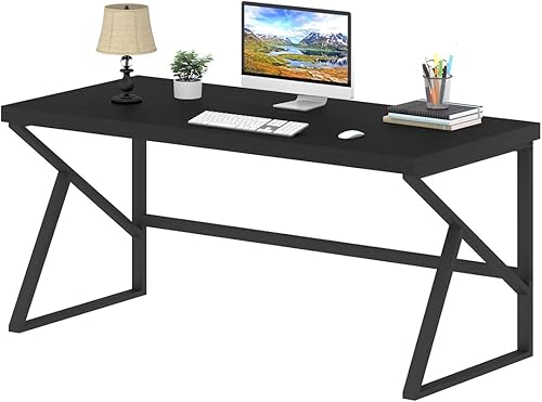 Miniatura 7 de HSH Escritorio blanco, moderno escritorio para computadora portátil para oficina en casa, escritorio grande industrial de madera de metal para