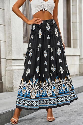 Image of CFLONGE Summer Maxi Skirts for Women 2026 Trendy Floral A Line Boho Skirt