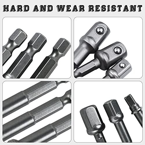 8 Pcs Drill Bit Adapter Impact Grade Socket Adapter Set Hex Shank Drill Nut Driver Bit Set Sizes 1/4", 3/8", 1/2-Inch for Screwdriver, Cordless Drill, Power Drill - Image 3