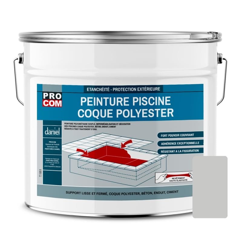 PRO COM Peinture piscine coque polyester et béton, peinture piscine polyuréthane étanche et...