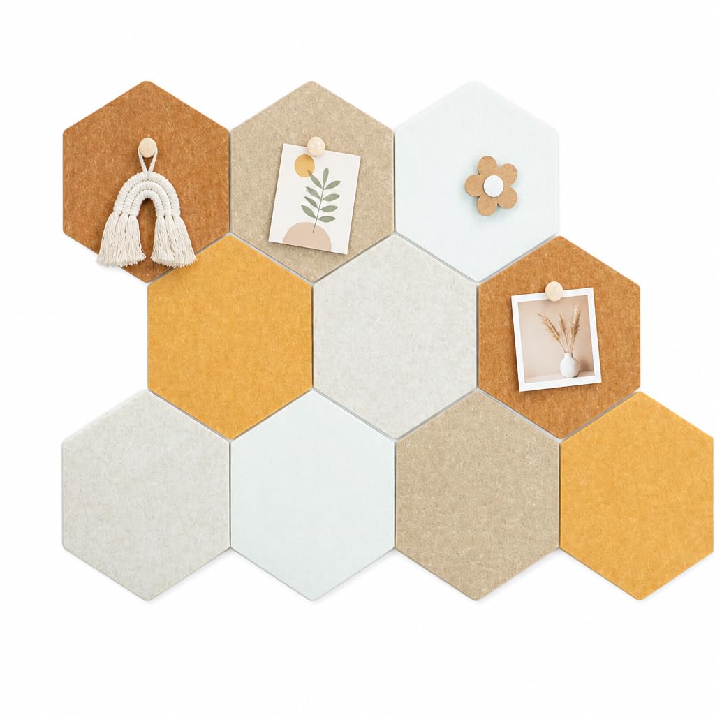 Hexagon Cork Board Alternative for Walls Decor,10-Pack Felt Bulletin Board Tiles for Office,Classrooms & Home Pin Board Felt Board