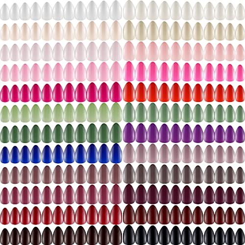 1152 Pieces 48 Sets Short Full Cover Almond False Nails Press on Fingernails Colorful Nail Tips Stiletto Glossy Fake Nails Solid Color Artificial Nail for Nail Art Salon DIY, 24 Colors