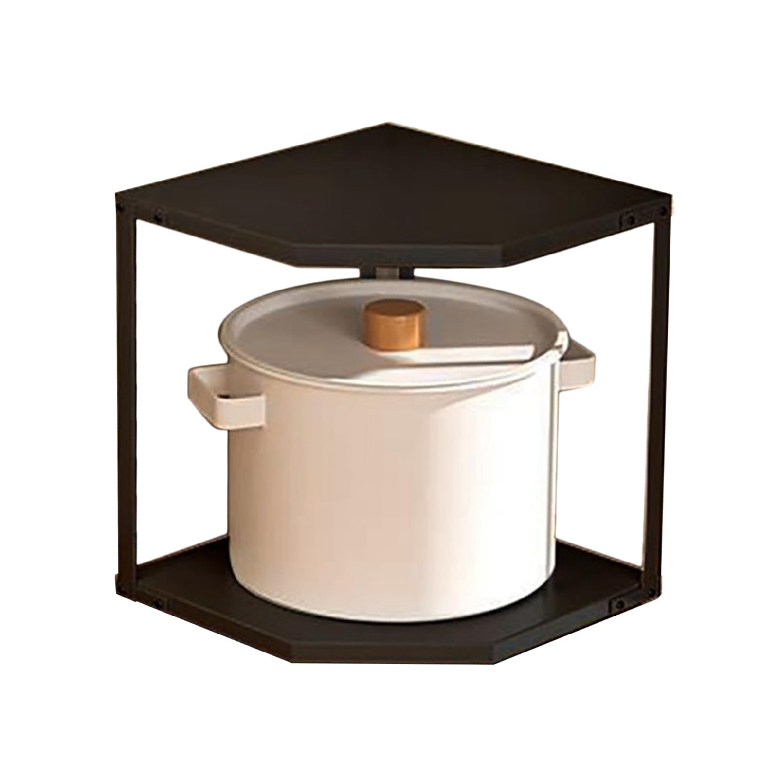 Petite étagère d'angle de cuisine, en forme d'éventail, stable en acier au carbone, pour économiser de l'espace pour casseroles et poêles (2 couches, noir, 27 x 27 x 27,6 cm)