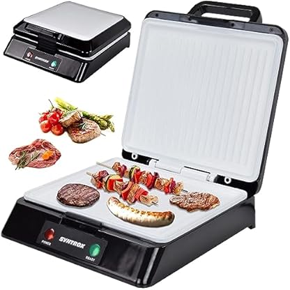 Syntrox Kontaktgrill Plovas mit XXL Keramik Grillplatten und Thermostat 100° aufklappbar, 2000Wat, Verriegelungssystem, Kontrolleuchte, Rutschfeste Kontrollleuchte, Einfache Reinigung – Bild 3