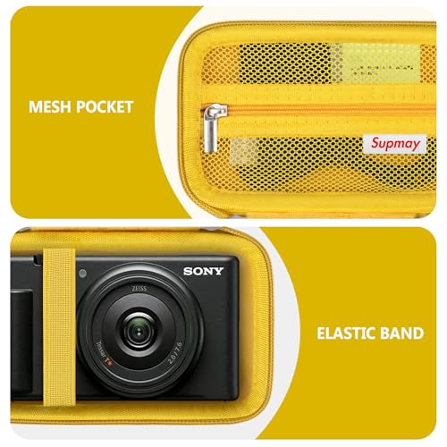 Image of Hard Travel Case for Sony ZV-1F / ZV-1 / ZV-1 II Digital Camera, Vlogger Camera Storage Holder Travel Bag with Zipper Mesh Pocket for Battery Pack, Charging Cable, USB Card, Yellow