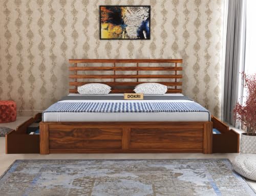 Image of Furniture Strap SolidWood Queen Size Bed with 2 Drawers Storage for Bedroom /1Year Warranty Solid Wood Queen Drawer Bed | Finish Color - Brown, DIY