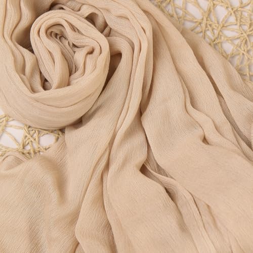 Cotton Linen Plain Hijab Scarf For Women,Muslim Viscose Crinkle Edge With Fringe,Summer Beach Wrap Headwraps Shawl4