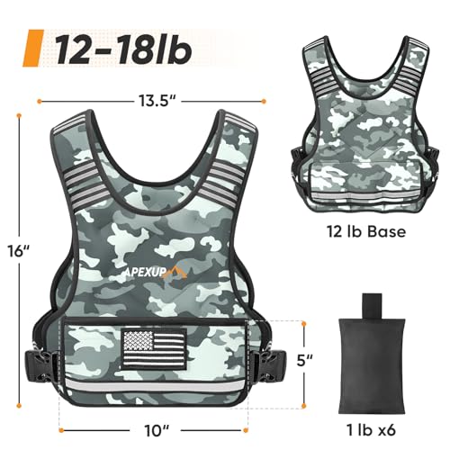 Image of APEXUP Adjustable Weighted Vest, 4-10lb /12-18lb /20-32lb Vest with 6 Ironsand Weights and Large Pocket, Weight Vest for Men Women Strength Training, Running, Walking