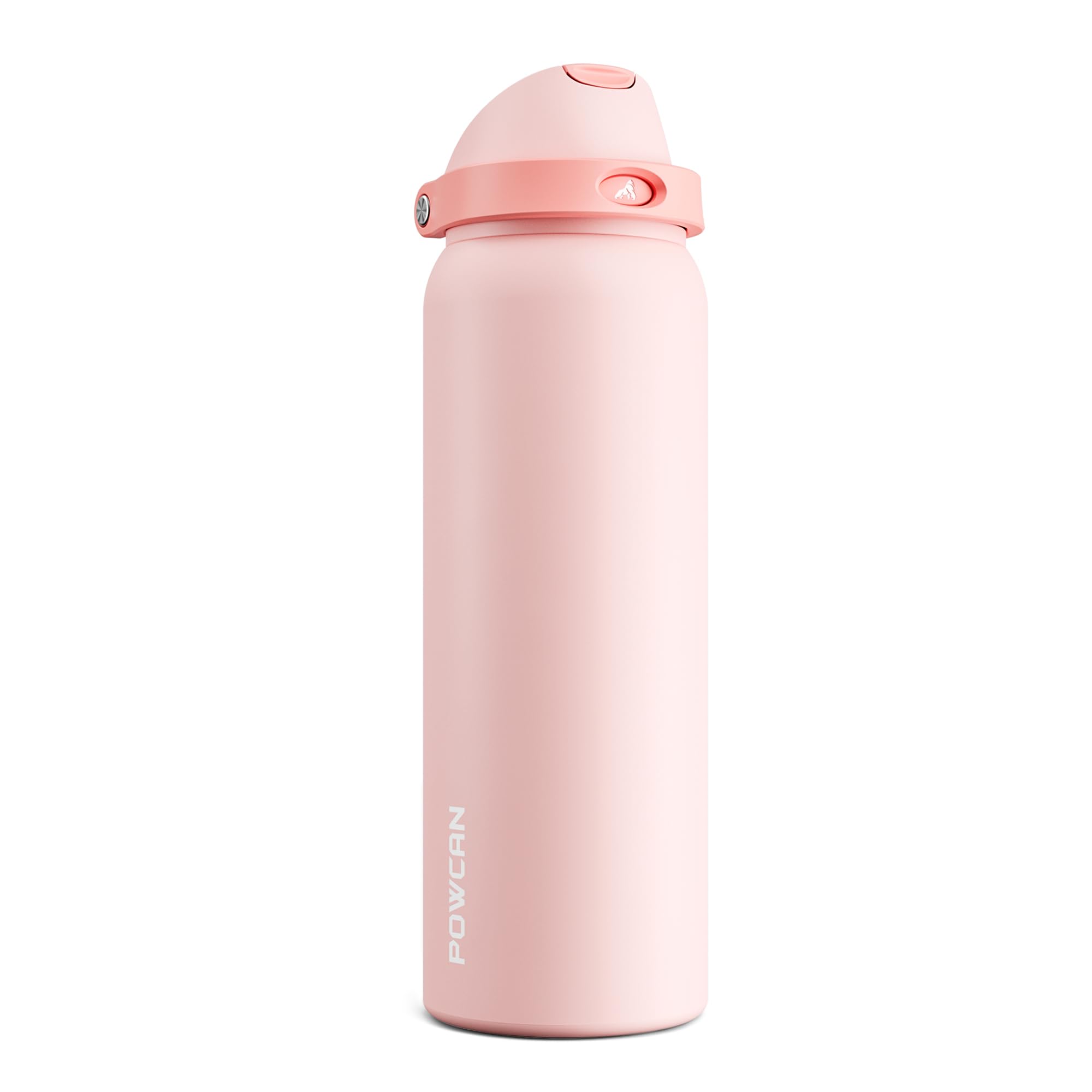 POWCAN 40 oz Insulated Water Bottle: 2-in-1 Push-Button Spout &amp; Quick-Flip Straw, Leakproof, Cold 24Hrs, Fits Car Cup Holder, Stainless Steel Water Bottle for Sports, Travel, School (Cotton Candy)