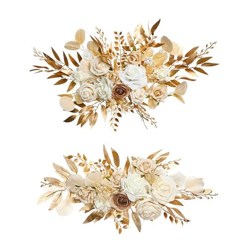 LKPOMI Wedding Arch Flowers Set of 2 Artificial Flowers Swag Arrangements for DIY Wedding Party Ceremony Reception Backdrop Floral Decoration(Champagne)