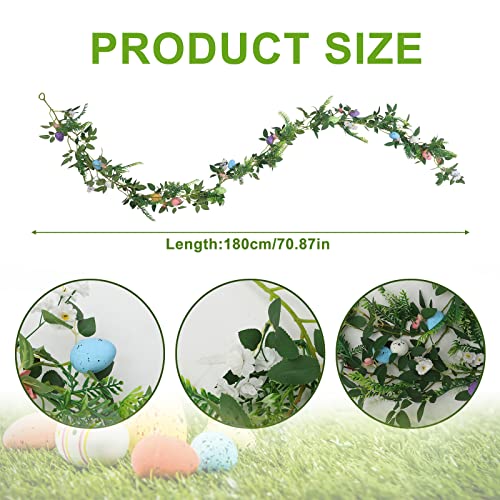 BFYDOAA 60in Easter Eggs Garland Artificial Spring Floral Vine Faux Greenery Leaves Garland for Mantle,Fence,Stairway,Wedding Arch,Hanging Basket