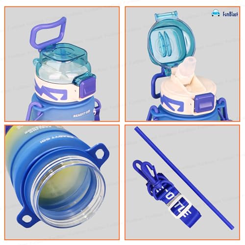 Image of FunBlast Polypropylene 1 Litre Water Bottle - Sports Water Bottles With Time Marker, Gym Outdoor Sipper Bottle With Handle & Adjustable Strap, Leak Proof BPA Free Fitness Water Bottle (Multicolor-A)