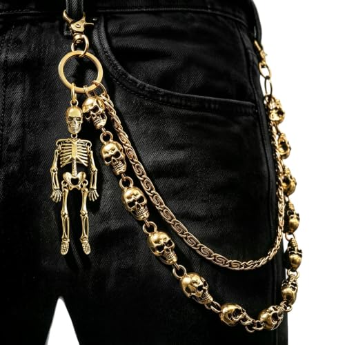 Sduphs Skull Wallet Chain for Men Gothic Punk Biker Pant & Jean Chain (G)