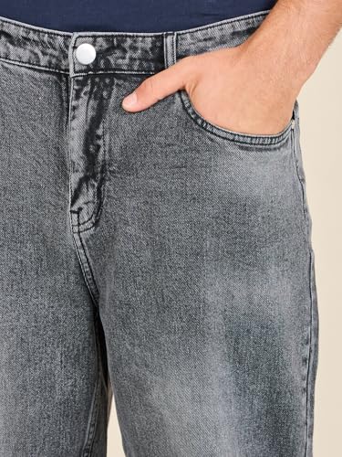 Image of Styli Men Solid Balloon Fit Jeans | Stretchable & Comfort, Mid-Rise Casual Denim Pants for Everyday Wear |Machine Washable