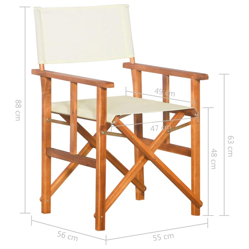 Sedie da Regista Pieghevoli 2 Pezzi, in Legno Massello di Acacia, Design Comodo e Portatile, Sedie da Giardino, Sedia Spiaggia, per Campeggio e Esterno, Colore Marrone e Crema, 55x56x88 cm