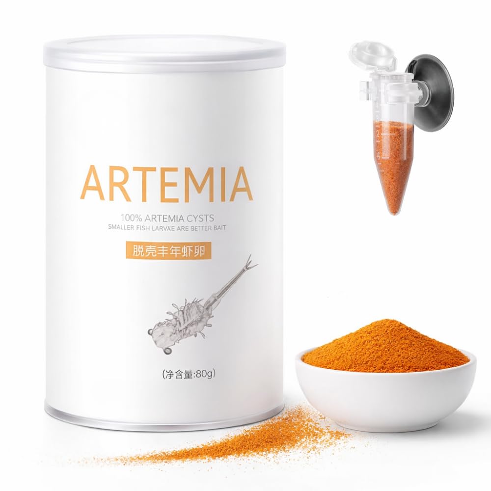 Decapsulated Brine Shrimp Eggs Non Hatching, Feeder Included, Natural High Protein Fish Food for Fry, Tropical Fish, Corals and Marine Aquariums, Artemia Nauplii, 2.82 oz (80 g)