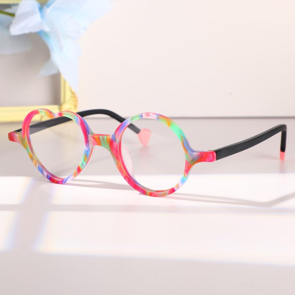 Asymmetrische Herz-Runde Lesebrille Designer, Blaulichtfilter Reading Glasses Brillen Azetat Stylische, Modischer Accessoire für Damen und Herren