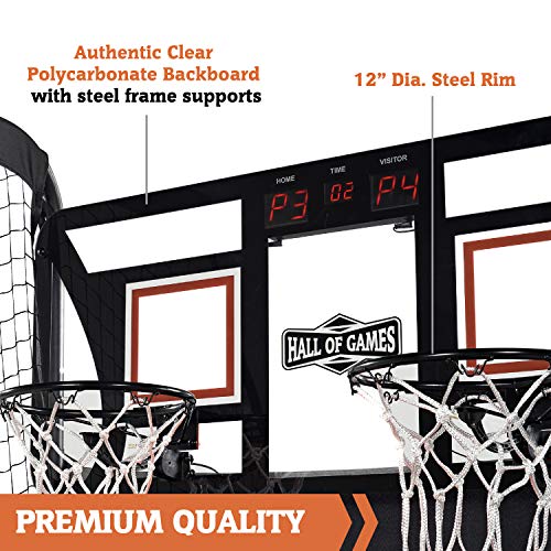 Hall of Games EZ Fold Premium Indoor Arcade Basketball Game with Steel Frame and Polycarbonate Backboard, Dual Shot Electronic Scoring with 6 Size 3 Balls Included, Perfect for Basement Game Rooms3