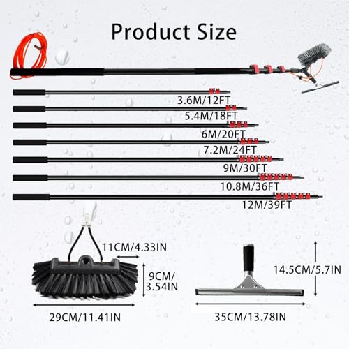 Perche de nettoyage réglable 6 m avec brosse à eau intégrée - 8