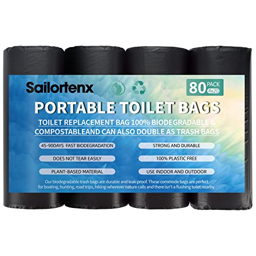 Sailortenx 80 Compostable Poop Bags: 8 Gallon, 5 Gallon Bucket & Outdoor Camping Disposable Biodegradable Waste Bags