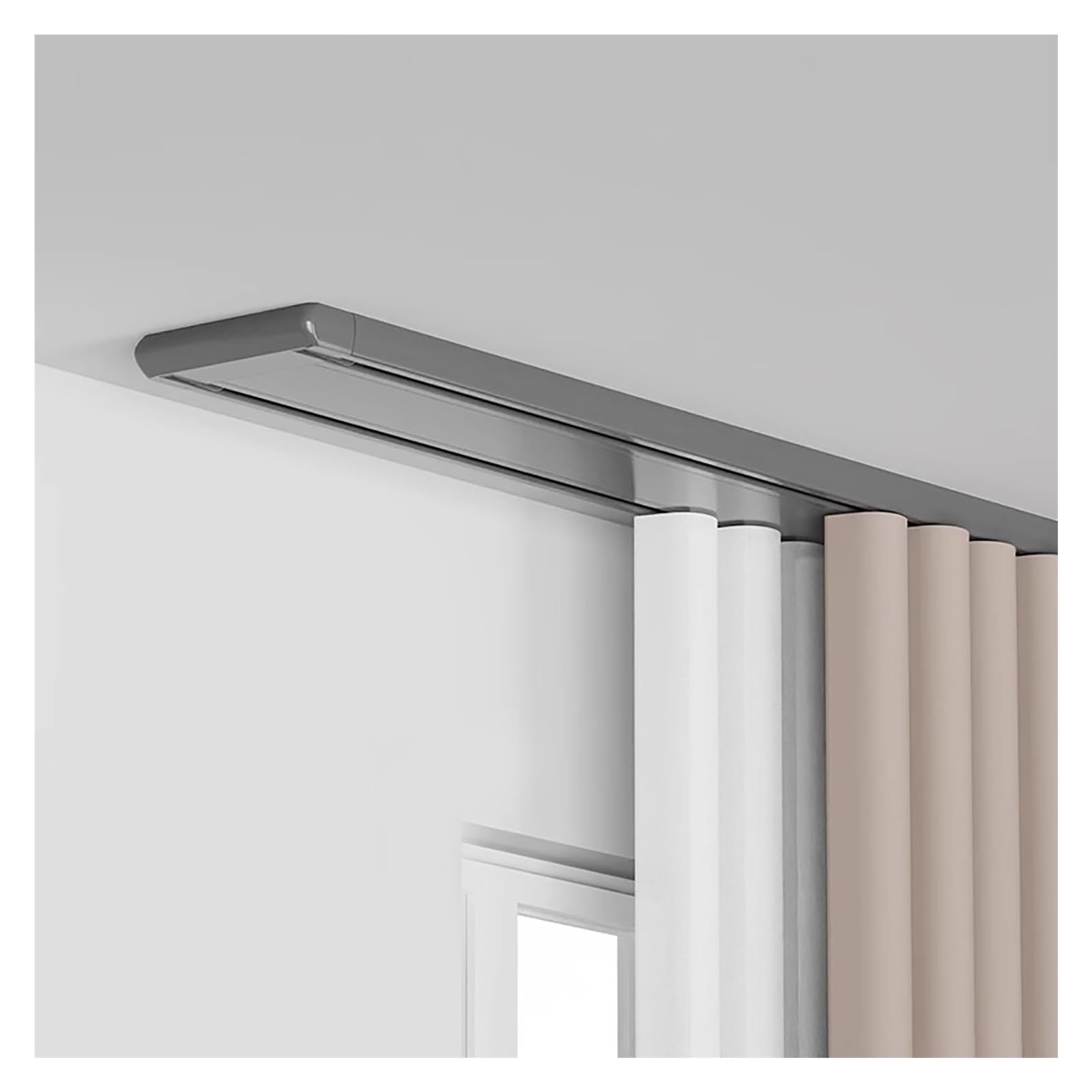 Karnisz z podwójną szyną do montażu sufitowego do prostej szyny z połączoną cichą przegrodą, aluminiowy, wytrzymały drążek prywatności do pracy, V