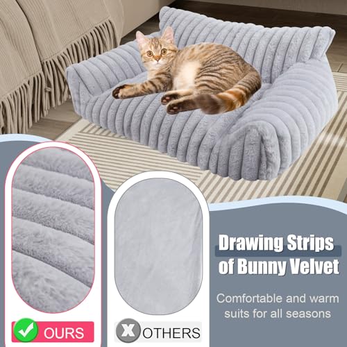 Cute Cat Couch Bed for Indoor Cats, Dog Beds for Small Dogs Couch, S, Grey | Dog Couch Bed with Removable Washable Cover,Cute Fluffy Pet Sofa Cat Couch Bed,Washable Dog Bed Medium Large Size Dog - Image 4