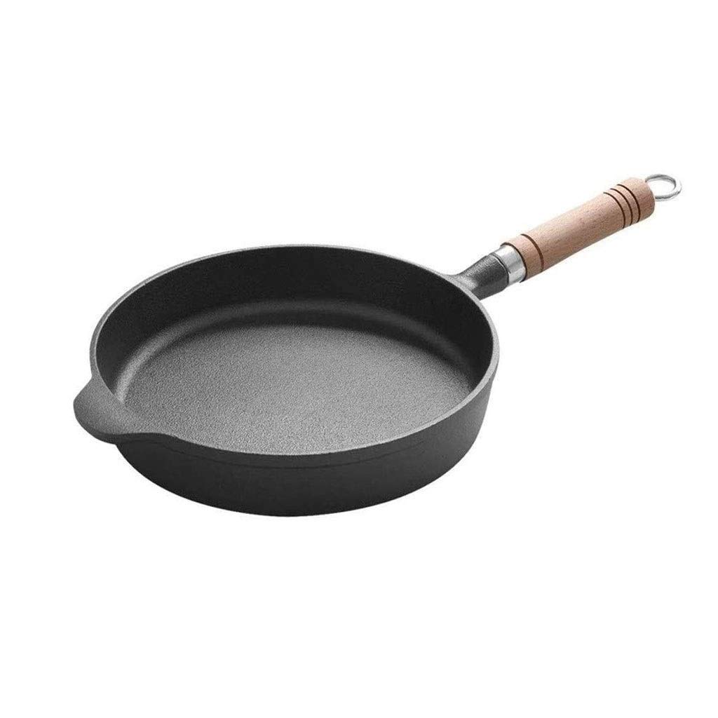 Omlet Śniadaniowy Na Patelni Żeliwnej Z Pojedynczym Drewnianym Uchwytem, Niepowlekana Patelnia Nieprzywierająca, Odpowiednia Do Gotowania W Domu I Na Świeżym P