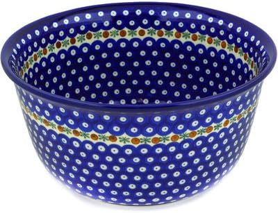 Polmedia Polish Pottery Mixing Bowl 12-inch - Mosquito Pattern Handmade in Boleslawiec Poland by Ceramika Artystyczna + Certificate of Authenticity