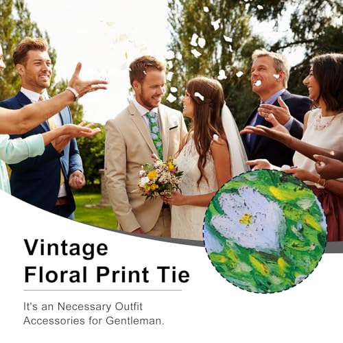 Image of Luckyvestir Mens Ties, Sage /Dusty Blue /Pink Floral Ties for Men, 2.76 inch Cotton Flower Necktie for Wedding /Groomsmen /Party