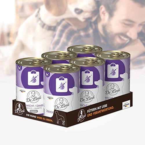 Dr. Link Spezial-Diät Hundefutter für Hunde, bei Übergewicht, Proteinquelle Huhn, Kalorien- und fettreduziert, ohne Zuckerzusatz, L-Carnitin - 6x400g Dose