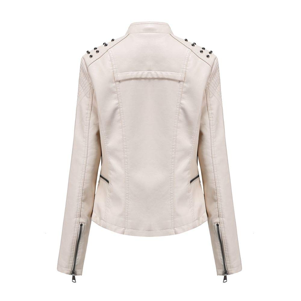 Veste en cuir synthétique pour femme, veste de motard avec fermeture éclair, veste en cuir avec rivets, col à revers, veste fine pour le printemps et l'automne