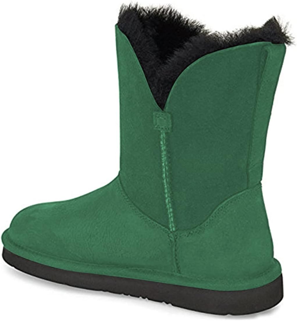 FSJ Women's Mid Calf Fully Fur Lined Winter Snow Boot with Chic Buckles Flat Shoe 4-15 US
