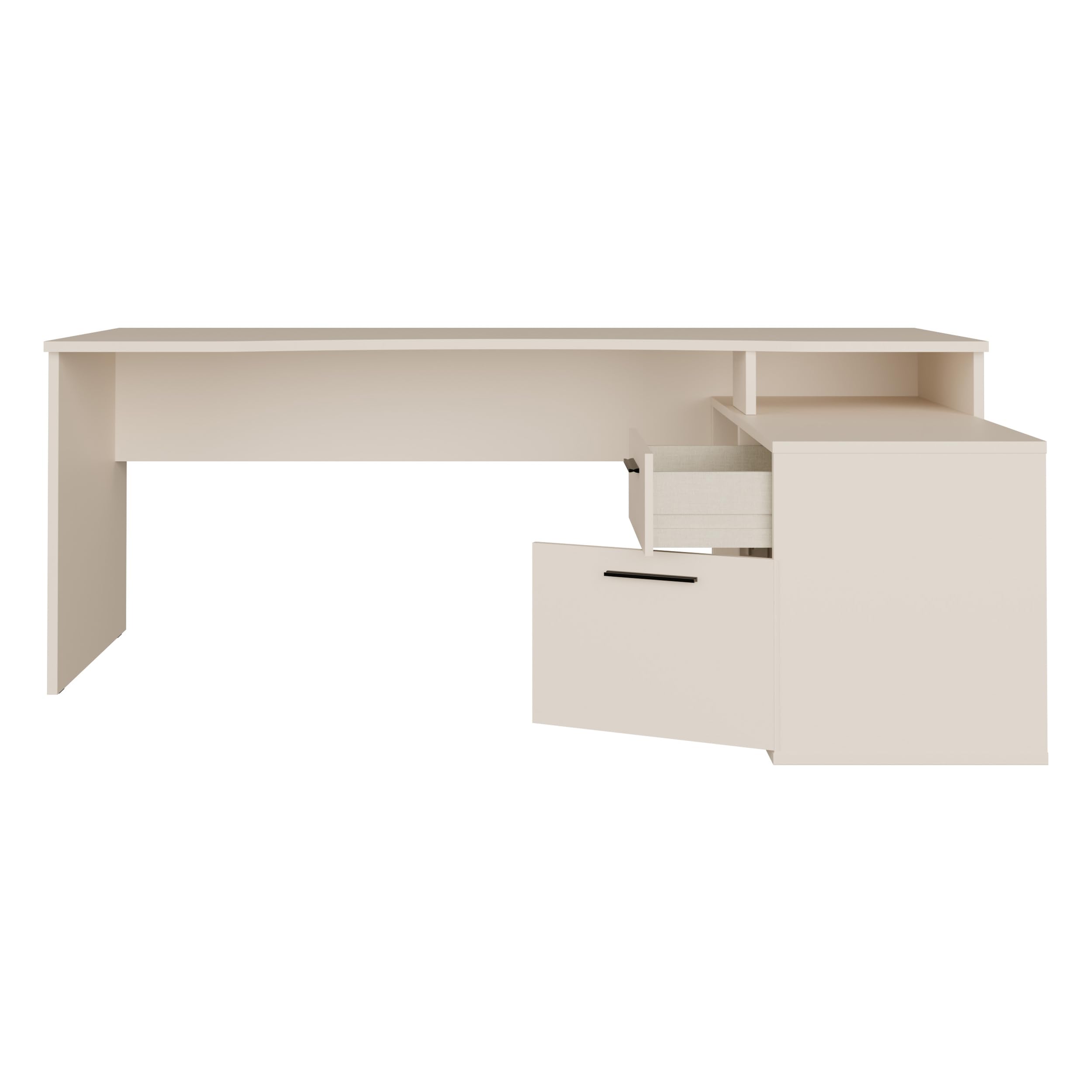 Forte TEZAUR Schreibtisch 200, moderner Schreibtisch in L-Form mit integriertem Schrank, Büro, Jugendzimmer, Holzwerkstoff, Kaschmir Beige, 200 cm breit x 75,7 cm hoch x 121,8 cm tief