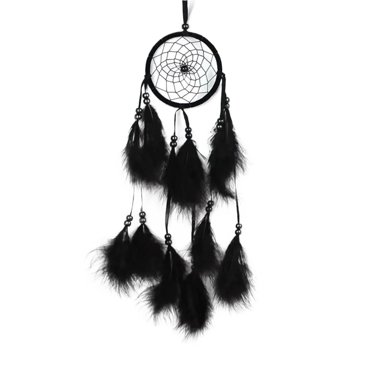 2PCS Wind Chimes Handmade Dream Catcher Net With Feathers 55cm Wall Hanging Dreamcatcher Craft Home Decoration for Bedroom(Black)