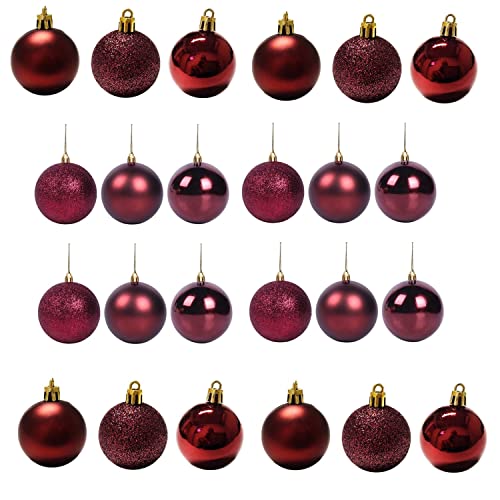 50mm/24Pcs Christmas Baubles Shatterproof Burgundy, Christmas Tree Decorations Ball Ornaments Balls Xmas Hanging Decorations Holiday Decor - Shiny,Matte,Glitter