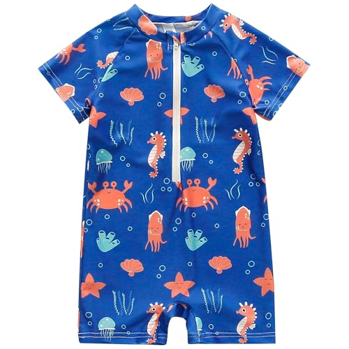 AIWUHE Boys One Piece Swimsuit Toddler Swimwear Rash Guard Suits Short Sleeve Zipper Bathing Suit UPF 50+ Beach Sunsuit 6M-3Y