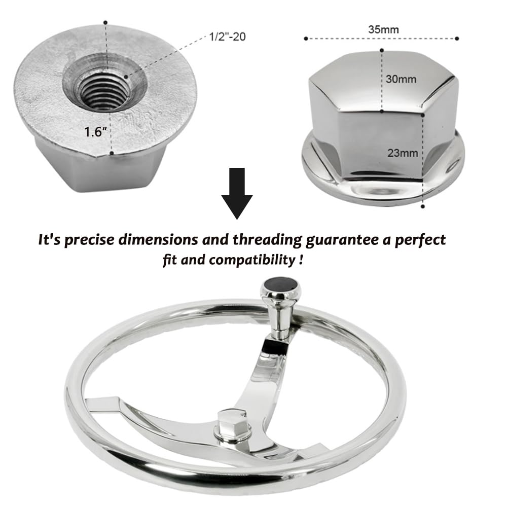 Boat Steering Wheel Center Nut - 316 Stainless Steel Marine Grade