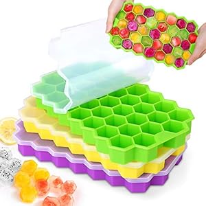 MOSOTECH Eiswürfelform Silikon, 3er Pack 37-Fach Eiswuerfel Form Mit Deckel, Stapelbar Eiswürfelbehälter Ice Cube Tray für Bier Cocktails Whisky
