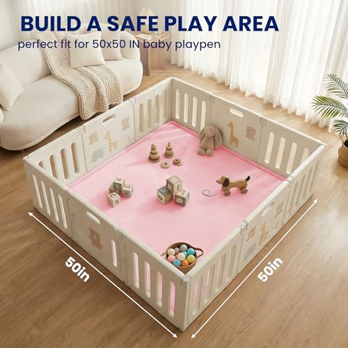 Image of Huloo Sleep Baby Play Mat for Floor,1.3 inch Thick Elasti-Foam 50x50 Playpen Mat for Toddlers Infant Kids,Water-Repellent Soft Coral Velvet Tummy Time Mats,Non Slip Crawling Mats,Tatami Style(Pink)