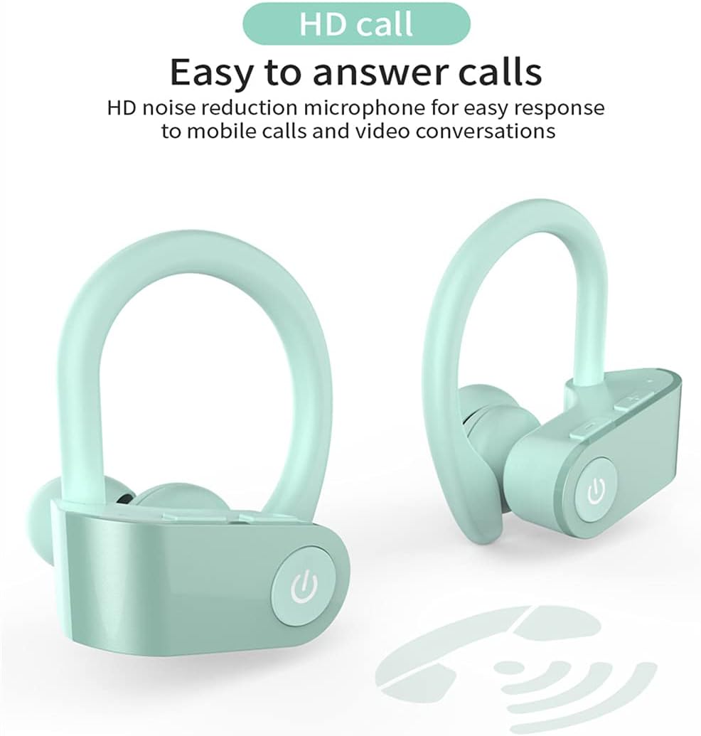 TWS True Wireless Earbuds, Bluetooth 5.0 Earhooks Headphones HiFi Stereo Quality Sound Built-in Mic, 9H Play Time with Deep Bass Headset for Sports Work,Black