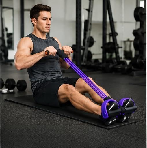 Pull Reducer Resistance Band with Foot Pedal 4 Tube Natural Latex Exercise Band for Home Gym,Yoga, Pilates,Tummy Trimmer, Full Body Workout, Arm Leg Waist Strength Trainer for Men Women, Multi Colour-image-42