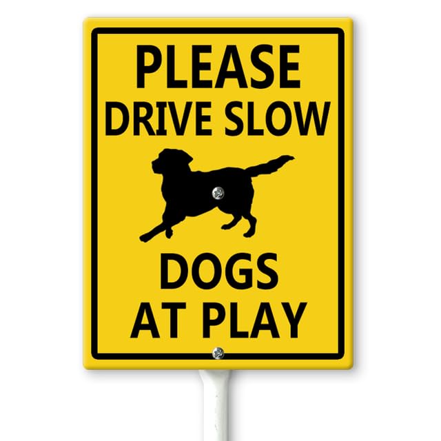 Horienteeon Please Drive Slow - Dogs At Play Yard Sign with Stakes 20×30cm, Sturdy Aluminum Lawn Signs Rust Free,Slow Down Signs, Protected Neighborhood Street Caution Yard Signs — image 1